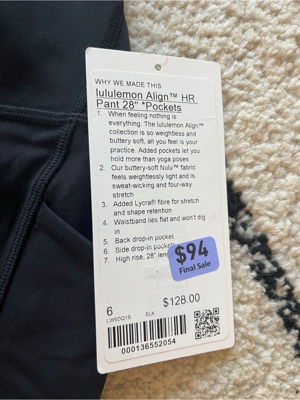 lululemon‎ Align™  NWT High-Rise Pant with Pockets 28", size 6 - Picture 3 of 3